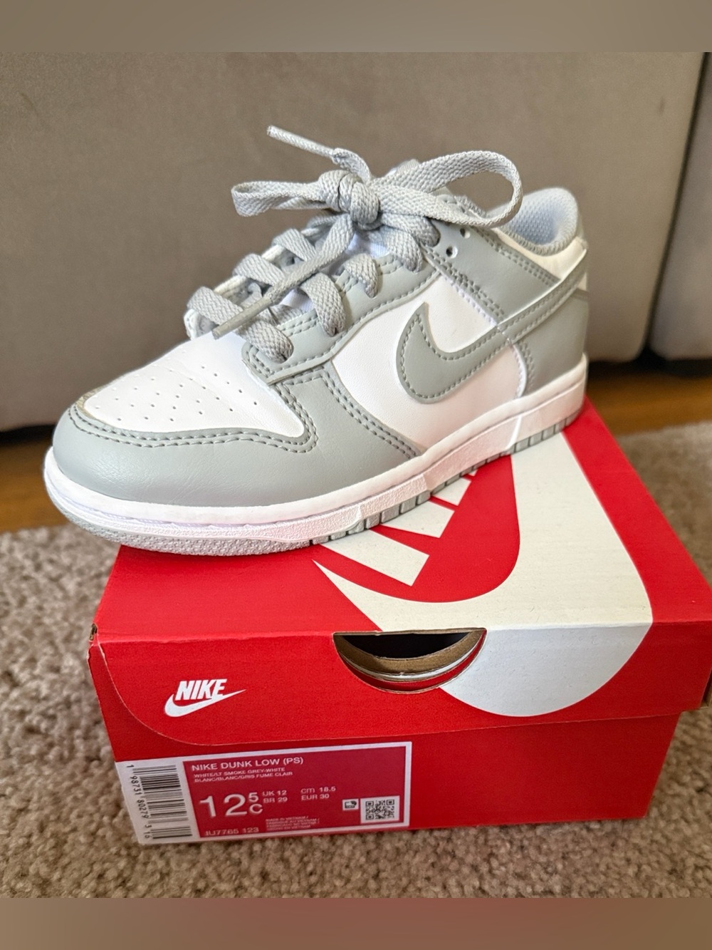 Nike Kids Low-Top Sneakers in Light Gray and White